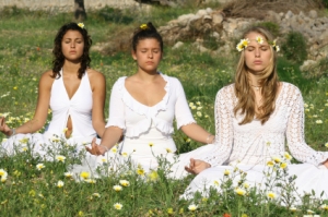 Flower children meditating